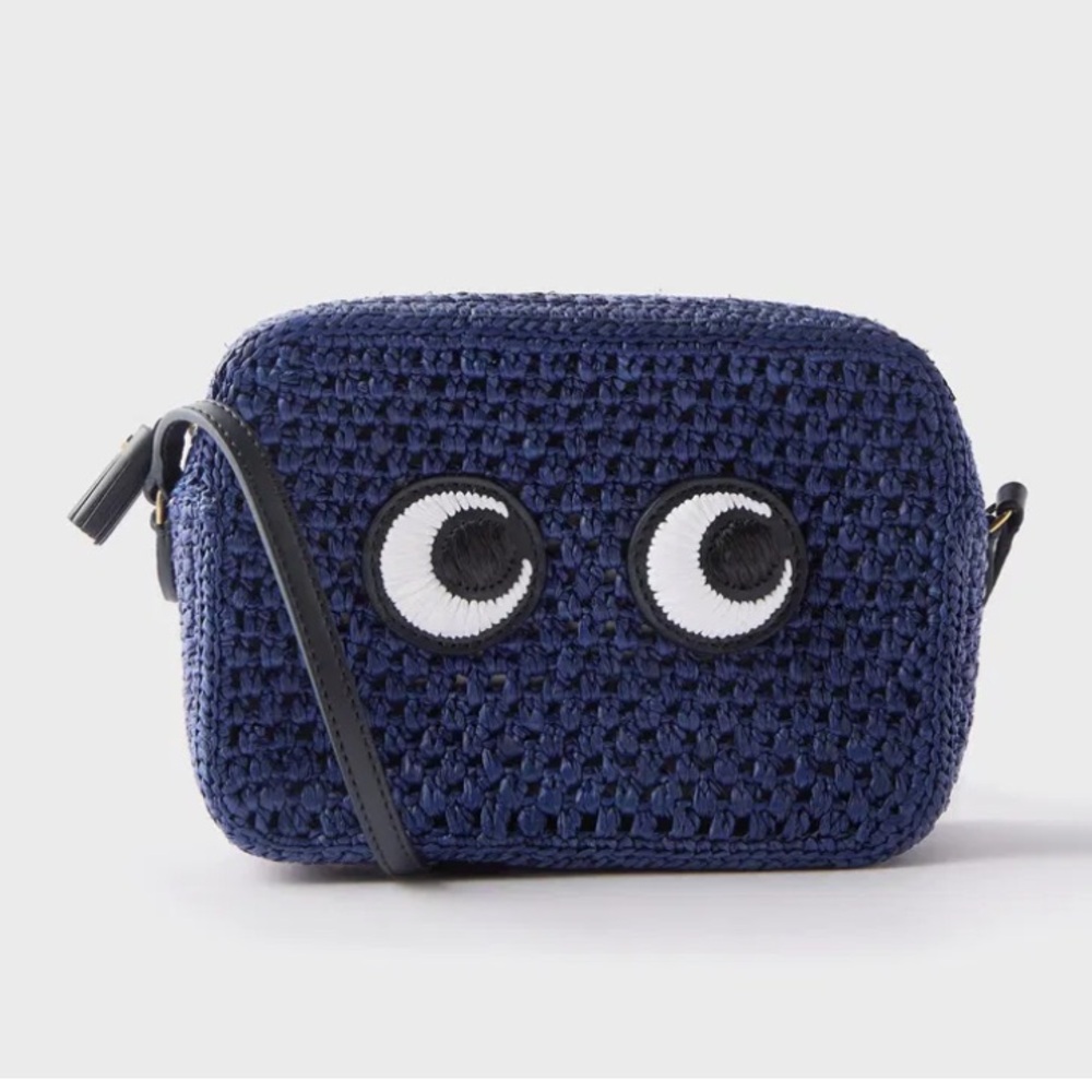 Anya Hindmarch Raffia Eyes Crossbody in Blue